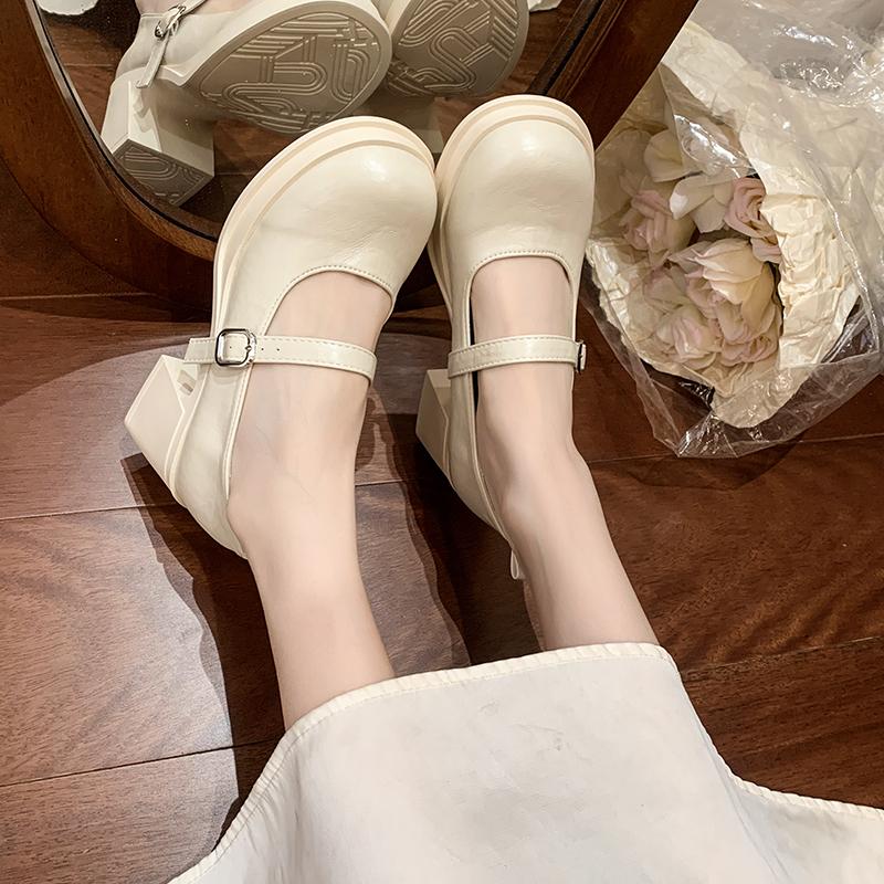 Модные туфли Мэри Джейн на блочном каблуке, новинка осени, с круглым носком, мелким вырезом, ремешком, на платформе, нескользящие, износостойкие, на высоком каблуке