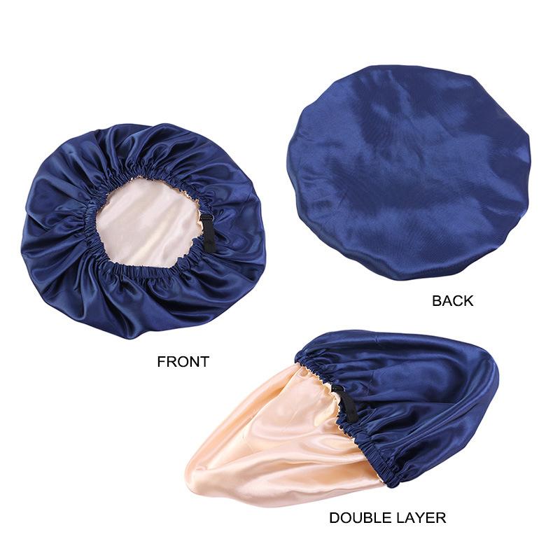 2Pcs Set Large Satin Bonnet Silk Night Sleeping Cap Long Satin Bonnet With Head Tie Band Bonnet Edge Wrap For Women Hair