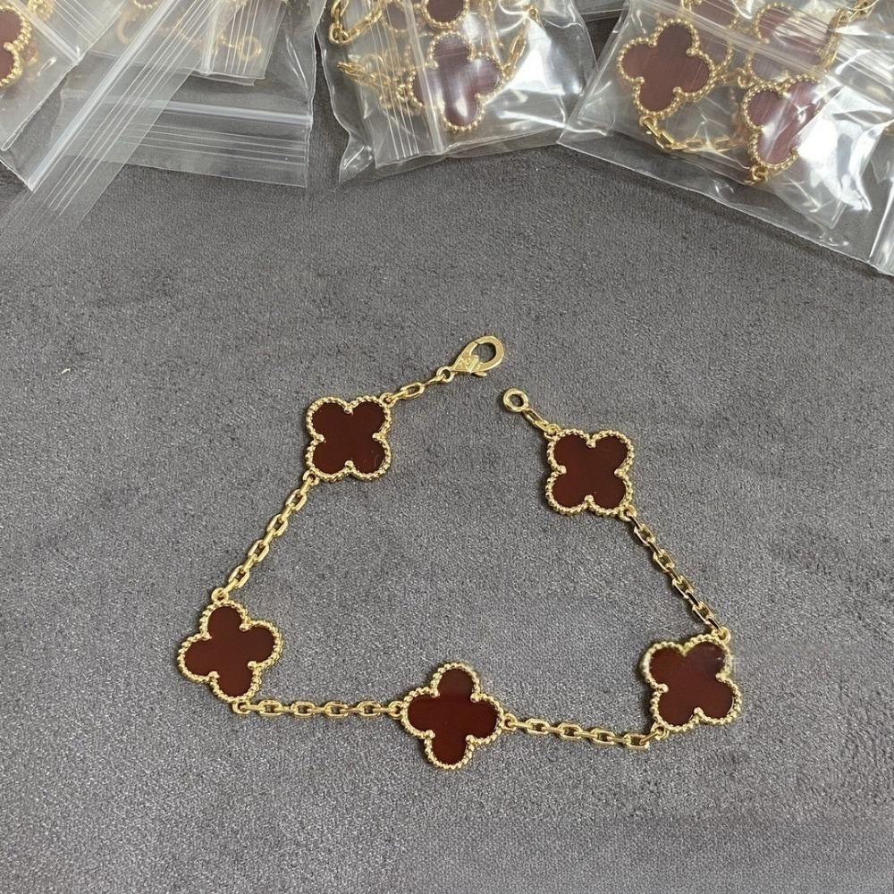 Высококачественный браслет из красного халцедона с лазерной гравировкой «Четырехлистный клевер» и «Пятицветник», из розового золота 18 карат, ювелирное изделие класса люкс, подарок для девушки