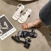 Ladies Shoes Open Toe Summer Outdoor Footwear Square Heels Medium Sandals for Women Beige Casual On Offer Original Trend