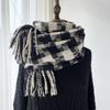 Black And White Checkered Scarf Women'S Autumn And Winter New Versatile Imitation Cashmere Tassel Scarf, Student Thick Warm Shawl