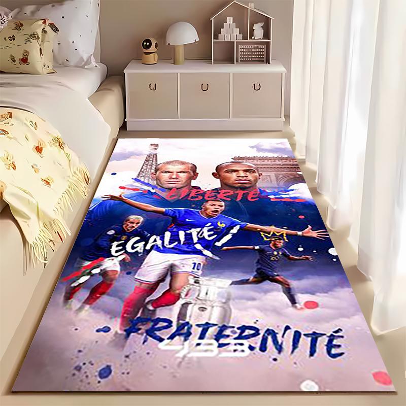 Sports Area Rug, France Football Mbappe Zidane Liberte Egalite Fraternite Poster, Fan Cave Decor, Non-Slip Mat