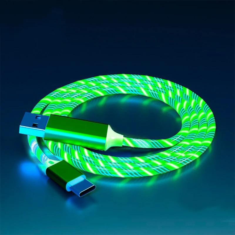 Светодиодный USB-кабель типа C для Samsung Xiaomi OPPO IPhone, быстрое зарядное устройство, кабель для передачи данных, светодиодный кабель со светодиодной подсветкой