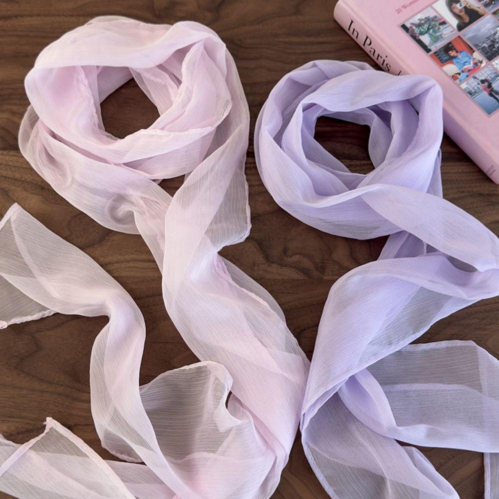 Adjustable Long Silk Scarf Thin Ribbon Neckerchief French Chiffon Silk Scarf Outdoor