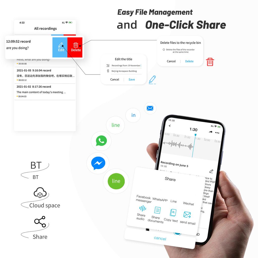 Мини-диктофон, цифровой аудиорекордер, 16 ГБ, с AI-транскрипцией и переводом в приложении в 38