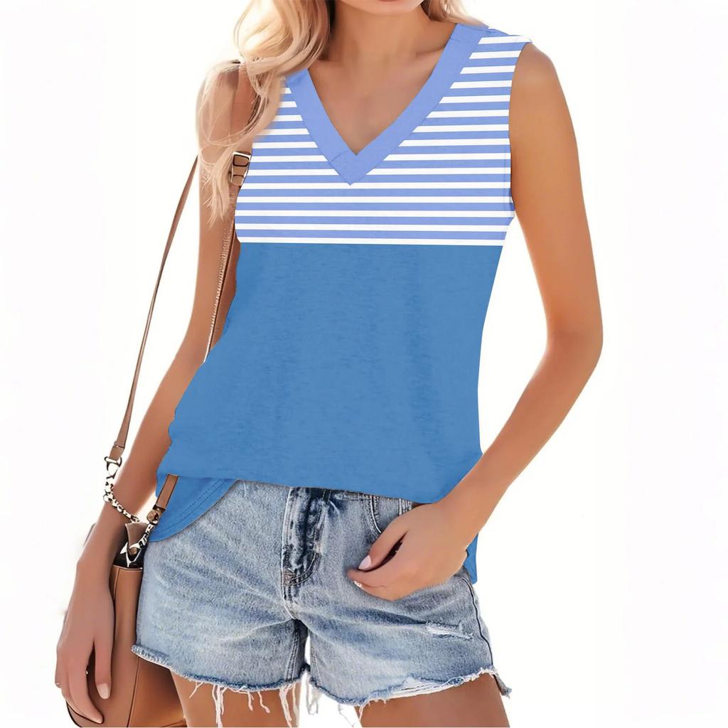 Women's Fashion Casual Daily Versatile Striped Texture Slim Fit Summer Vest Top