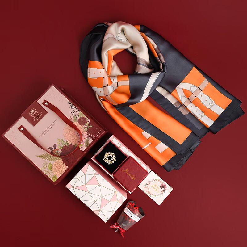 Hangsilu Silk Scarf, Warm Women's Outer Wrap Shawl, Skin-Friendly Scarf, Scarf with Comb Set, Birthday Gift for Mother And Elders
