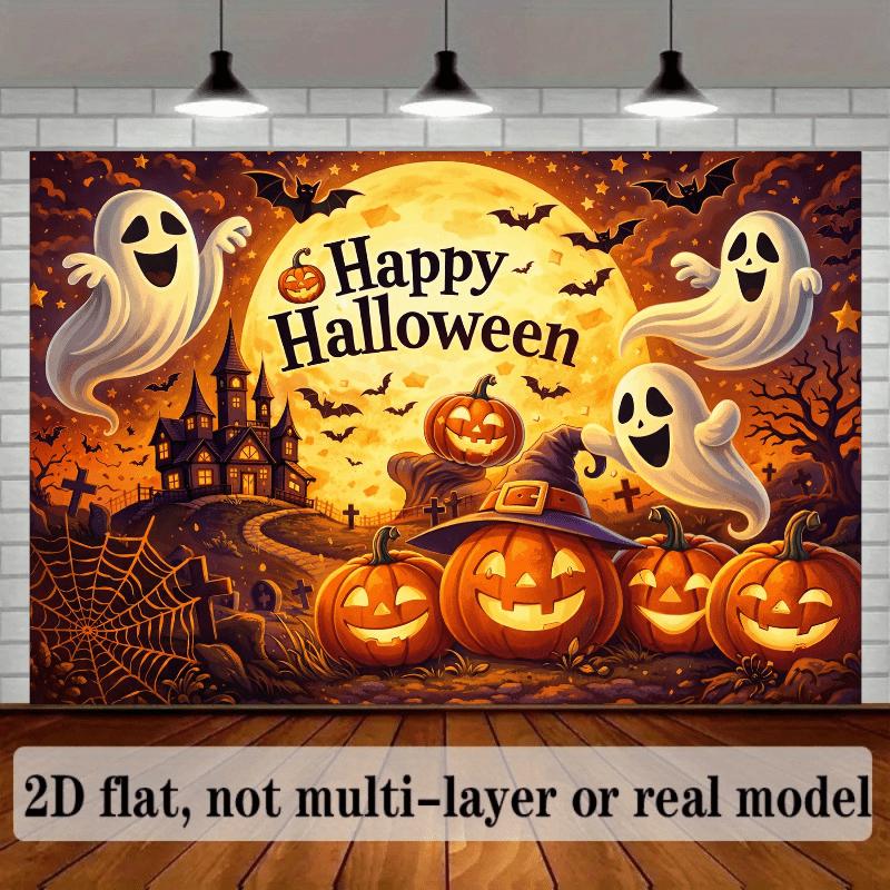 2D planar full moon ghost background fabric. Halloween horror theme, with the slogan "Happy Halloween"zyc