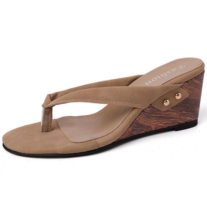 Мода Летняя Мода Клиновидный Каблук Шлепанцы Уличные Сланцы с Перемычкой для Пальца Женские Гладиаторские Шлепанцы Женские Пляжные Шлепанцы для Отпуска
