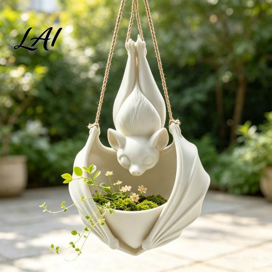 Creative Bat Shaped Flower Pot Hanging Plant Pot Halloween Planter 3D Printed Gothic Small Planters for Windowsill Holder Indoor Outdoor Home Garden