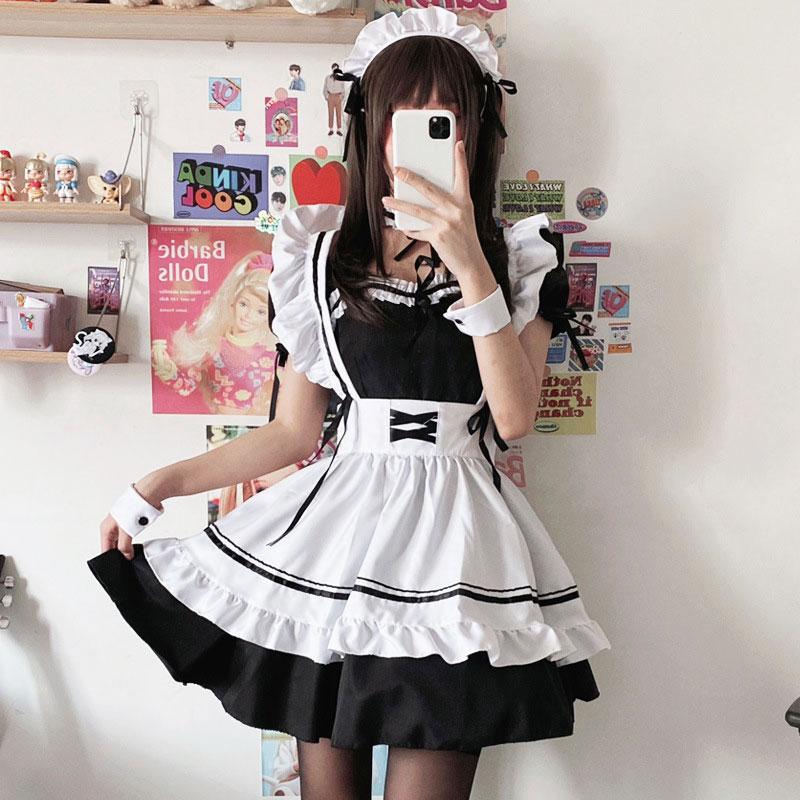 8 Pcs/Set Maid Costume Cosplay Lolita Set Maid Outfit Maid Dress
