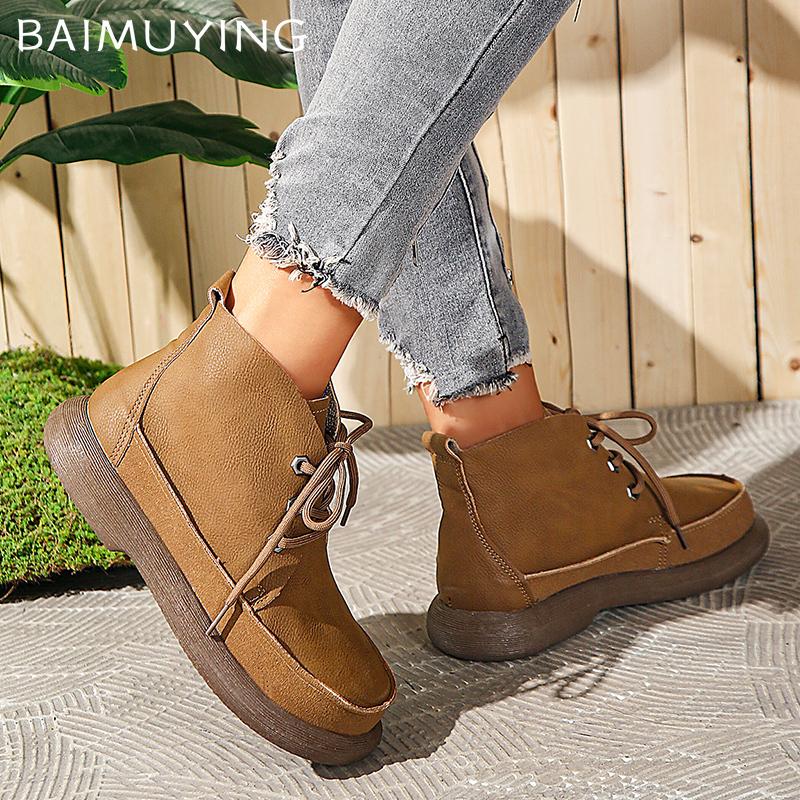 Женские ботильоны на плоской подошве, дизайнерские кожаные туфли на шнуровке, зимняя новинка бренда 2025 года, классические удобные нескользящие ботинки для ходьбы