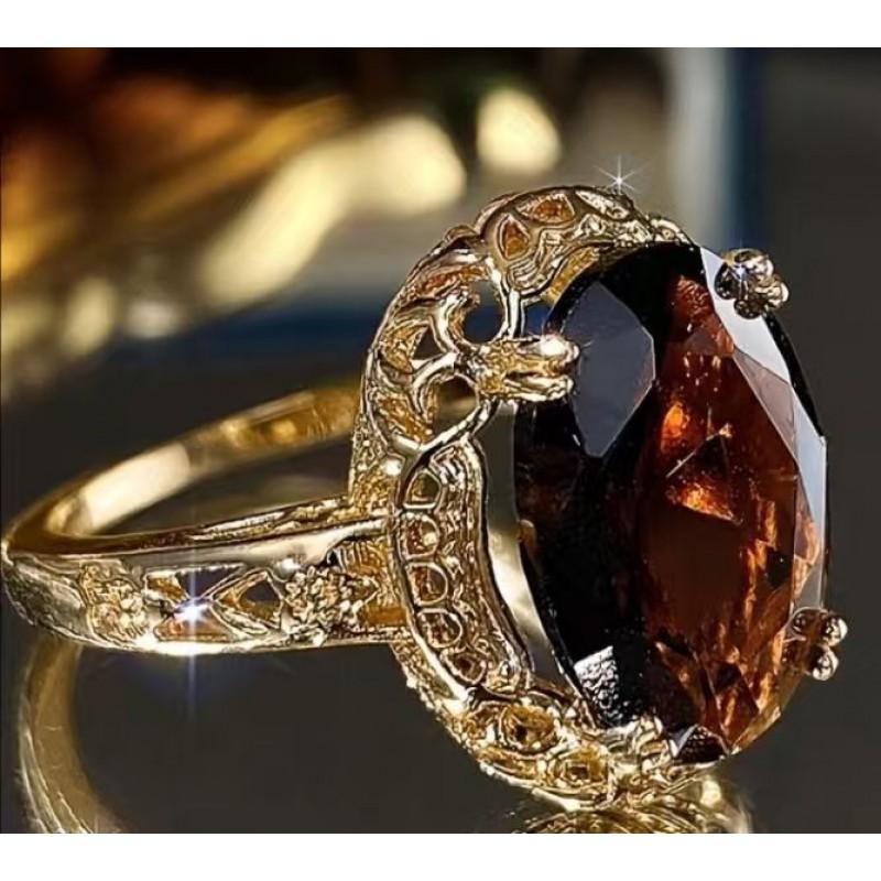 Womens Oval Zircon Ring Vintage Alloy Band Luxury Party Jewelry