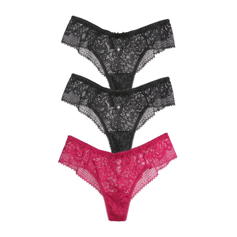 CINOON 3 шт./лот сексуальные водорастворимые кружевные женские трусики полые стринги вышитые стринги с низкой талией полуобернутые бедра Т-образные бикини трусы