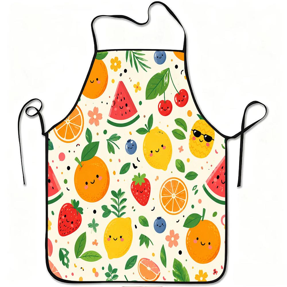 1pc Cute Cartoon Fruits Pattern Apron, Durable And Easy to Clean, Adjustable Waistband, Polyester Material, for Kitchen Cooking, Gardening, Orchard Pi