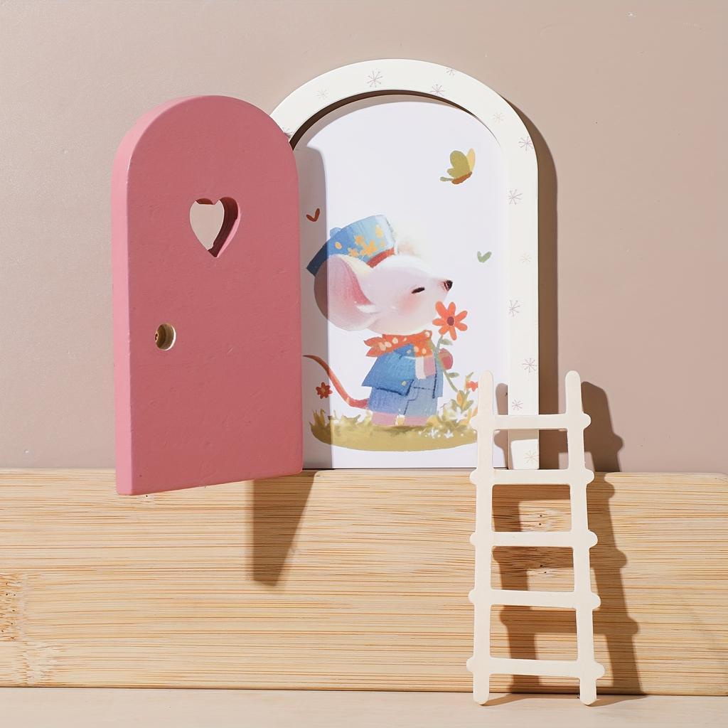 Деревянная мультяшная сказочная дверь, Мини-лестница для украшения сказочной двери, Красочная сказочная дверь с сердечком, Домашний декор, Реквизит для памятных фотографий