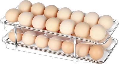 Ящик для яиц для холодильников, Автоматическая конструкция с вращением, Вмещает 28 яиц, Двухуровневый, Прозрачный, Подставка для яиц, 32,5 см x 16,5 см x 9 см