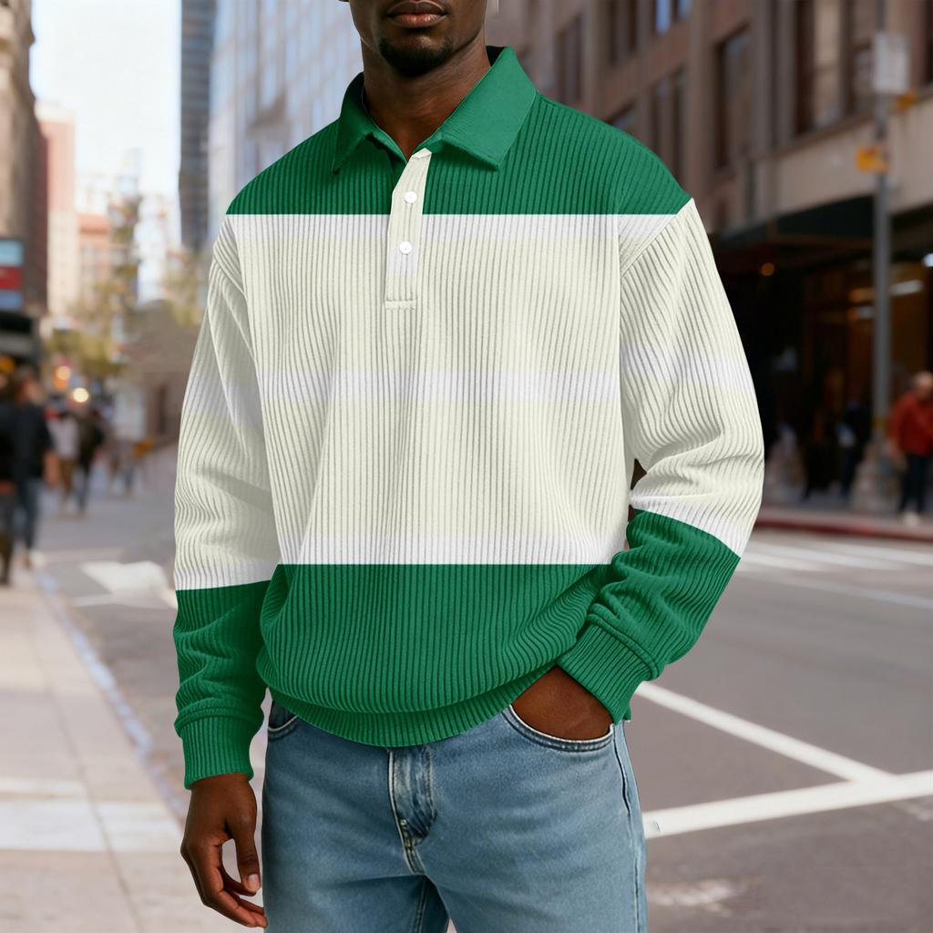 Мужская повседневная рубашка свободного кроя с воротником на пуговицах и длинными рукавами