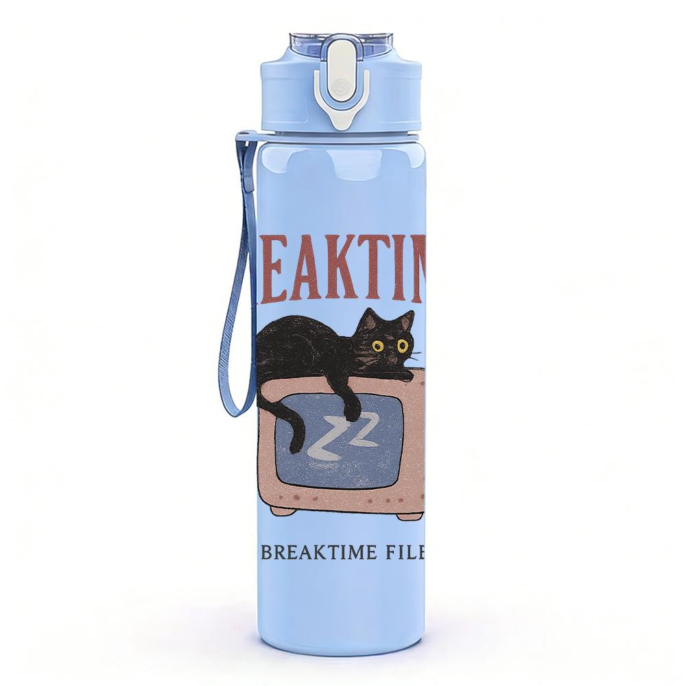 1PC Breaktime Cat Coffee Graphic 750ml Color Plastic Sports Water Bottle Leakproof Flip Straw Lid For Sports Office Home Use