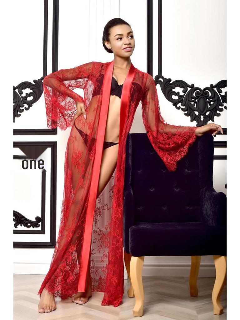 Women's Plus Size Luxury Lace Lingerie & Robe Set - Sexy Hollowed Design