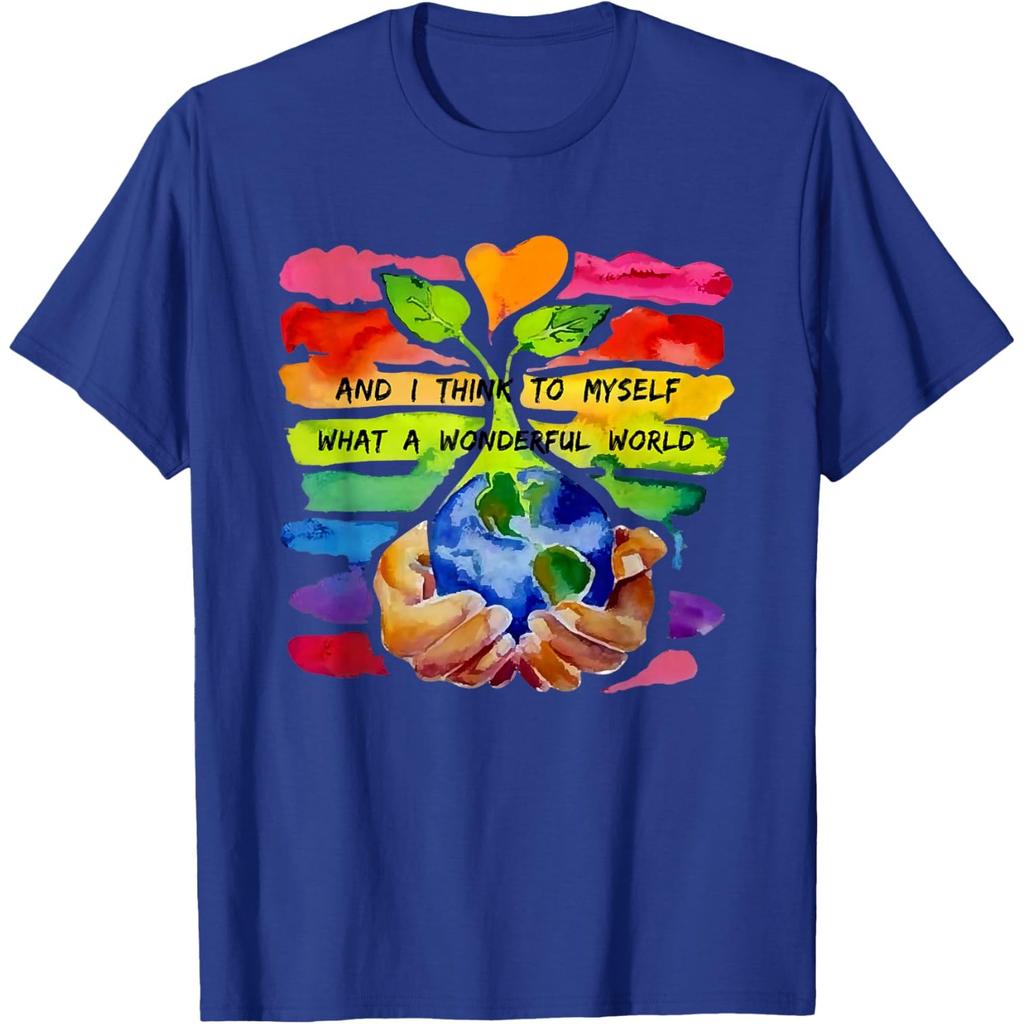 Wonderful World Earth Day Graphic Cotton T-Shirt Casual Short Sleeve Crewneck Tee