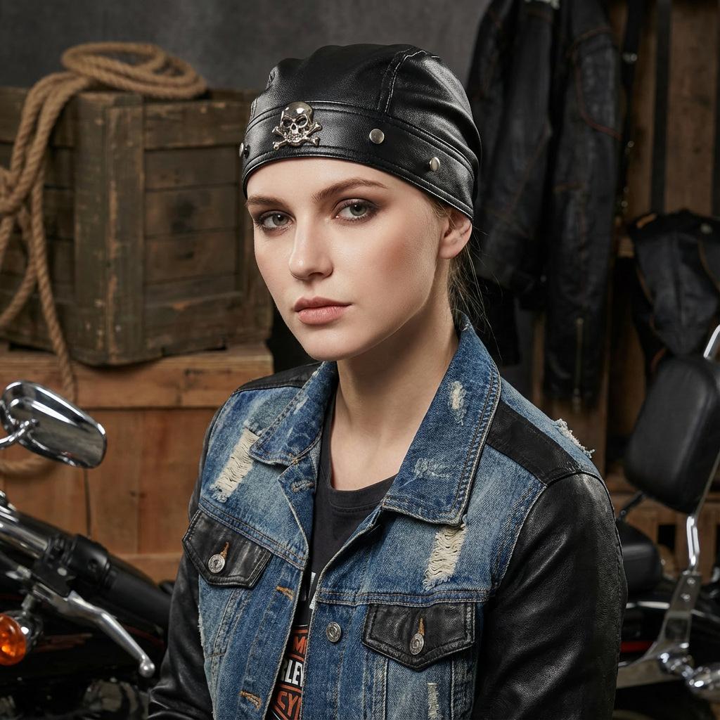 Кожаный чехол с заклепками Ремешок для головы Кепка Кепка Harley Кепка Железнодорожника Пиратская кепка Кепка PU Baotou