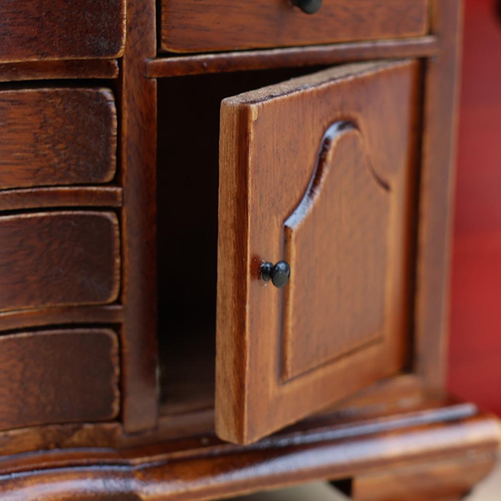 Миниатюрный витринный шкаф для кукольного домика в масштабе 1/12 с функциональным ящиком, дверцей, боковым шкафчиком, мебель для кукольного домика для реалистичной игры