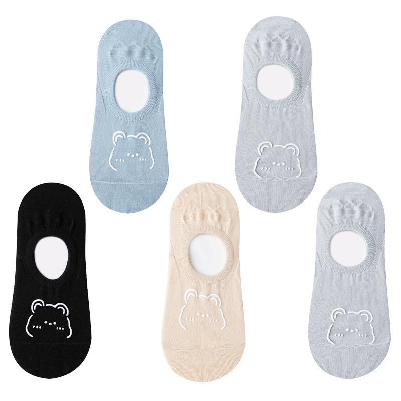 1/5 Pairs Women Cotton Ankle Socks Invisible Shallow Mouth Socks Breathable Silicone Anti Slip Socks