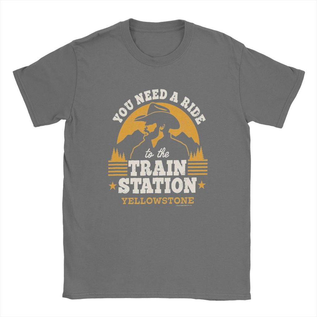 Yellow Stones Ride Train Station Men's T Shirts Vintage TV Cowboy Novelty Tee Short Sleeve Round Collar T-Shirts Cotton Adult