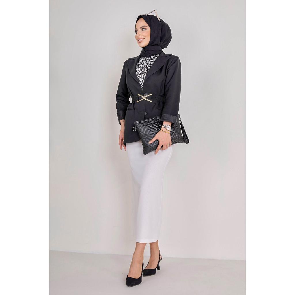 Однотонная женская черная юбка-карандаш среднего размера — 23054