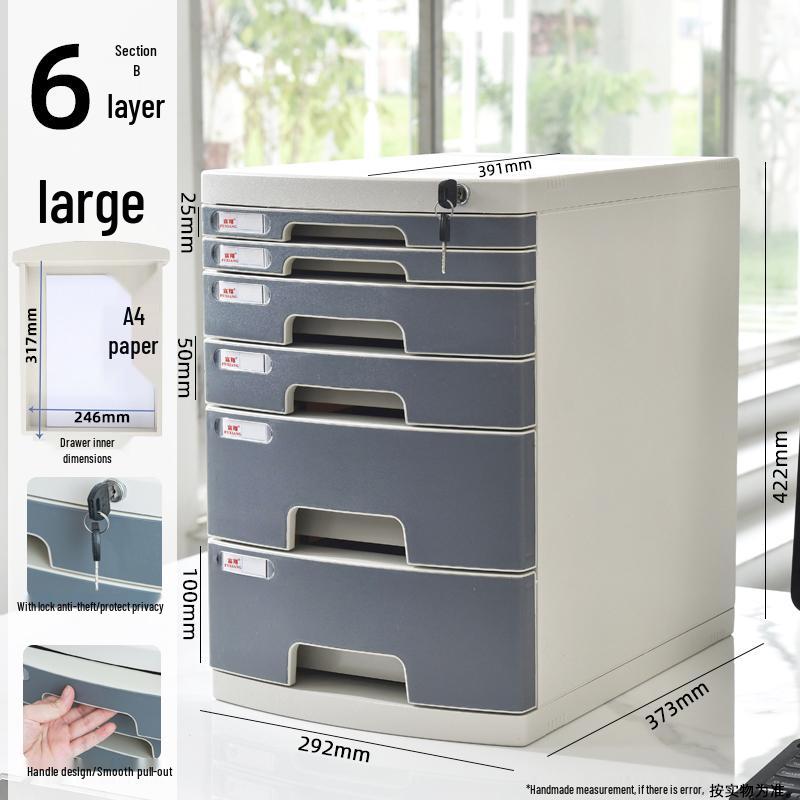 Lockable Multi-Layer A4 File Cabinet Drawer - Plastic Office Storage Box