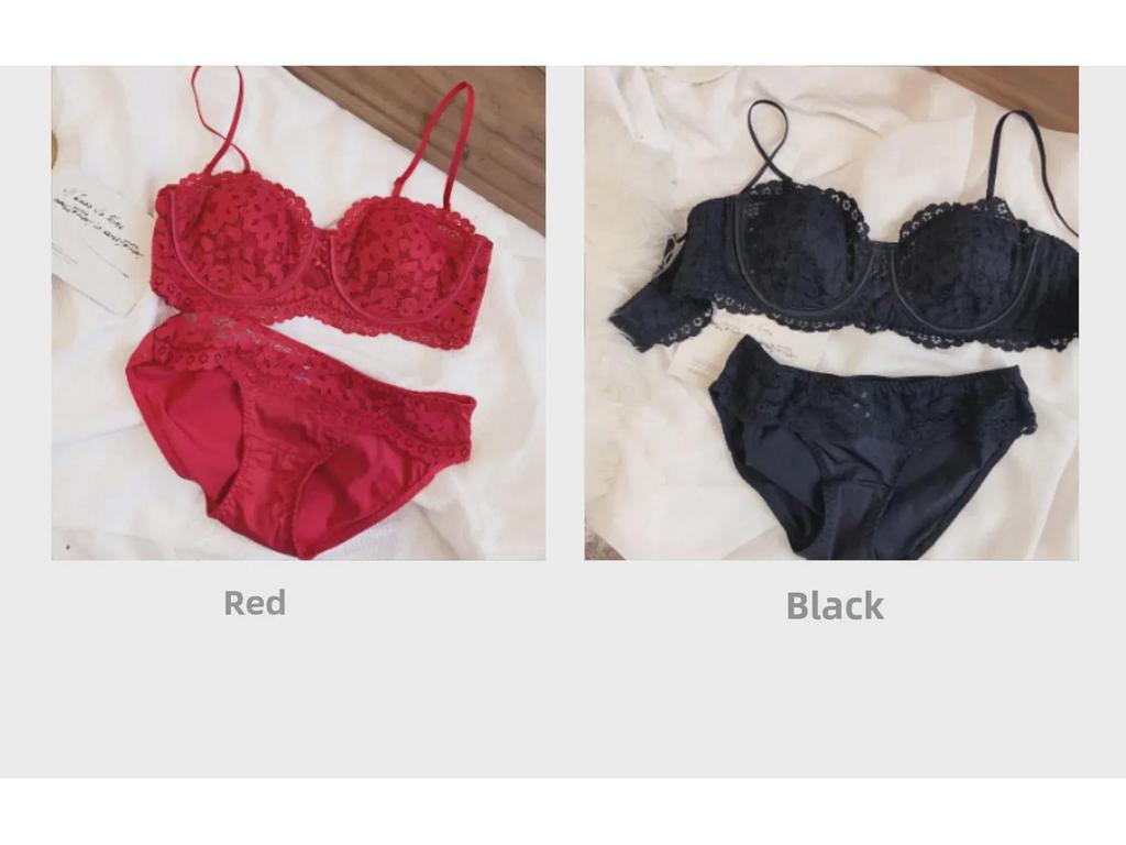 Комплект нижнего белья из французского кружева с вышивкой: Мягкий бюстгальтер-полукубок на косточках из хлопка, идеально подходит для всех размеров груди