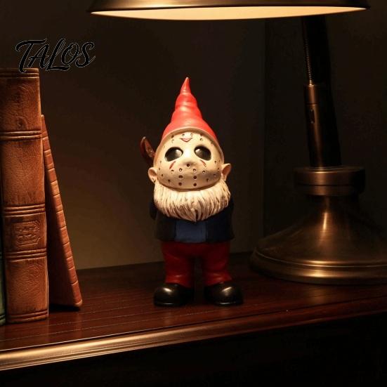 Прочные Настенные Витрины для Помещений Хэллоуин Фигурка из Смолы Voorhees, Милый Гном-Статуэтка с Хоккейной Маской Ужасов, Уличные Статуи для Патио и Сада с Ножом,