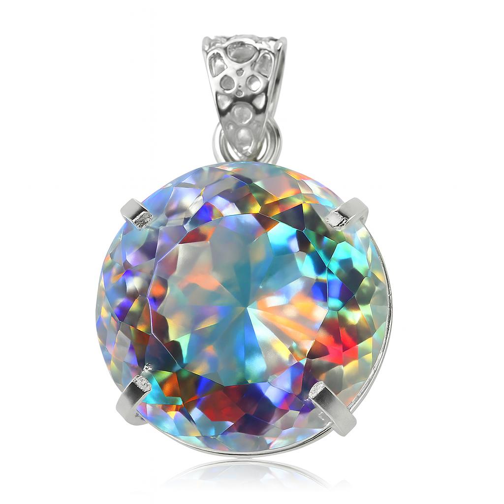 70 Ct Natural Mystic Topaz Multi Color 925 Sterling Silver Pendant