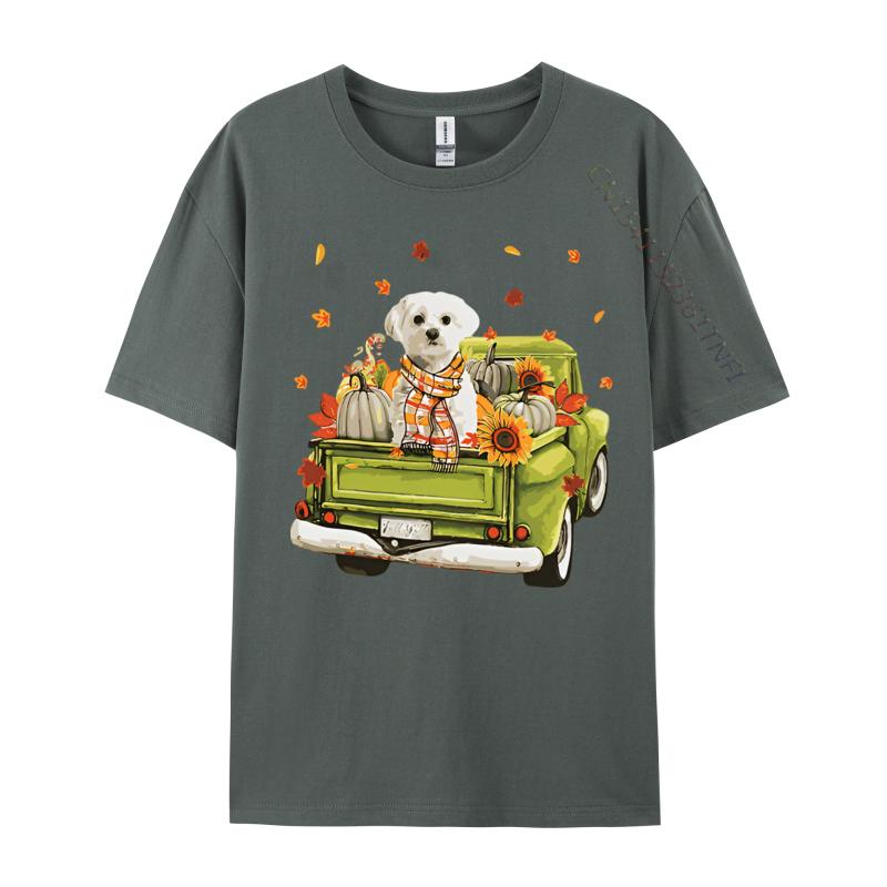 Party Happy Fall Yall Maltese Dog On Truck Tshirt Top Tshirts Rife Tops Tees Cotton Men Cute Style Cotton Graphic Tees
