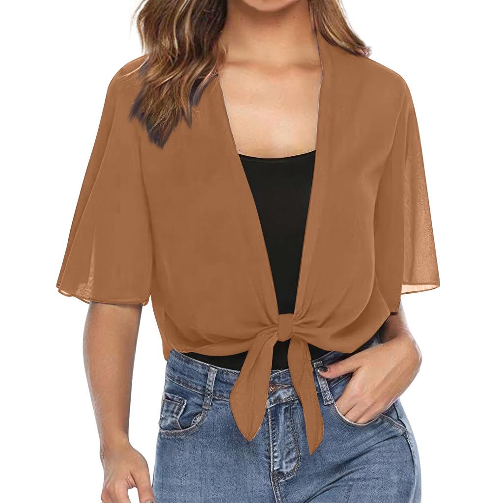 Женский модный комфортный прозрачный топ с короткими рукавами на шнуровке и открытым передом, однотонный, повседневный, для отдыха, с короткими рукавами