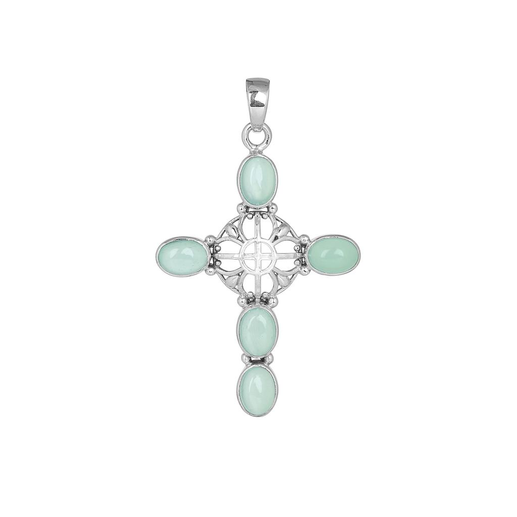 Подвеска-крест с аквамарином, 100% серебро 925 пробы, ювелирное изделие ручной работы