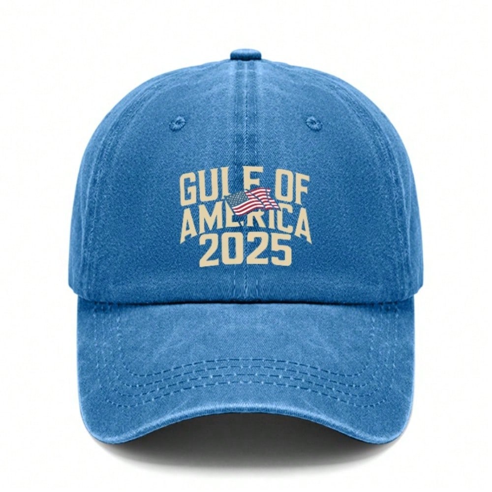 [Patriotic Baseball Cap] 2025 Gulf Of AMERICA Print Polyester Adjustable Vintage Washed Unisex Casual Outdoor Sports Sun Protection Baseball Hat -