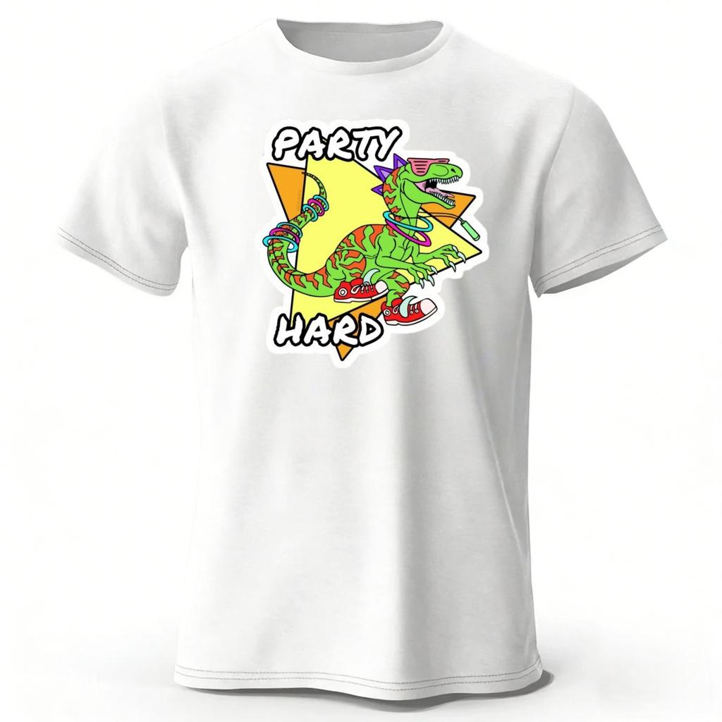 New Style Party Dinosaur Fun Pure Cotton TShirt Summer Mens Loose Plus Size Breathable Sports Short Sleeve Trendy Outfit