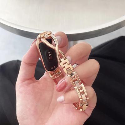 Модный браслет с бриллиантами для Xiaomi Band 7 6, браслет из нержавеющей стали для Xiaomi Mi Band 6 5 4 3, сменный ремешок для часов, браслет-цепочка, женский браслет