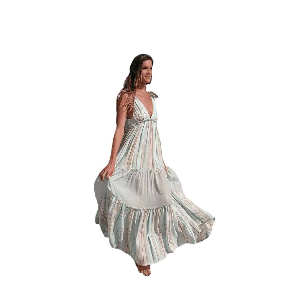 2025 новая женская одежда сексуальное платье без рукавов с V-образным вырезом свободная юбка-свитер