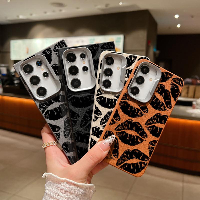 Роскошный черный тонкий мягкий чехол с принтом губ для Samsung S24 FE S23 Ultra S22 A55 A16 A54 A15 A35 A34, защита объектива, противоударный матовый чехол для телефона из ТПУ