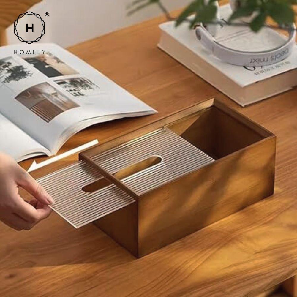 HOMLLY Wooden Mesh Tissue Box