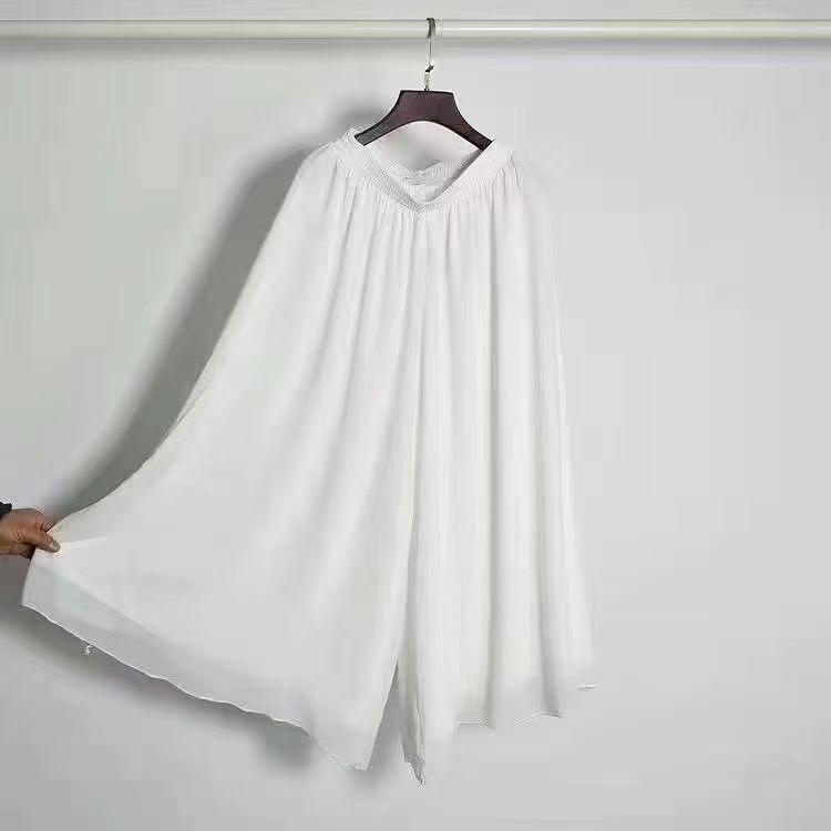 Женские широкие шифоновые брюки: Свободные, Эластичный Пояс, Длинные Укороченные Юбка-Брюки