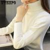 Вязаный свитер с высоким воротником для женщин в корейском стиле, облегающий короткий пуловер, теплый вязаный свитер с длинными рукавами