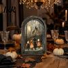 Medieval Style Window Frame Halloween Arched Wooden Wall Decor, Ghost Cat Hanging Ornament, Distressed Gothic Retro Picture Tabletop Decor