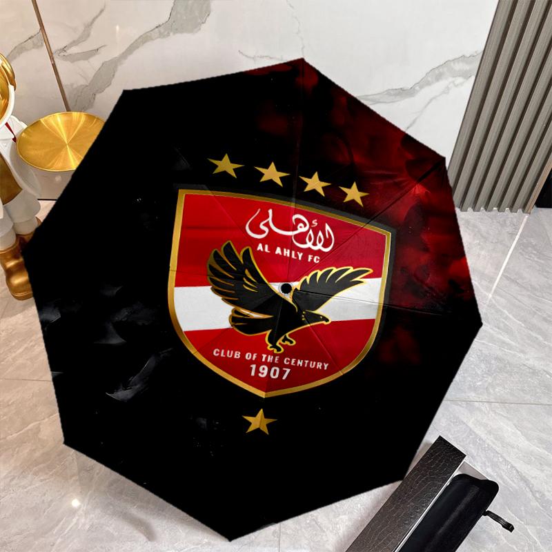 Al Ahly FC Umbrella with Automatic Open/Close & Self-8-Rib Heavy-Duty Umbrella, Compact Travel Umbrella Suitable for Outdoor