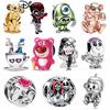 Disney 925 Silver Minnie Strawberry Bear Charms Beads Fits 3mm Original Bracelet Necklace Womens DIY Fine Jewelry Gifts