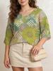European and American large-size women's sweater high-end summer women's casual flower print hollow knitted top