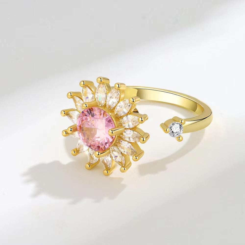 Unzip Rotating Ring Sunflower Ring Women Rotating Design Open Ring Set
